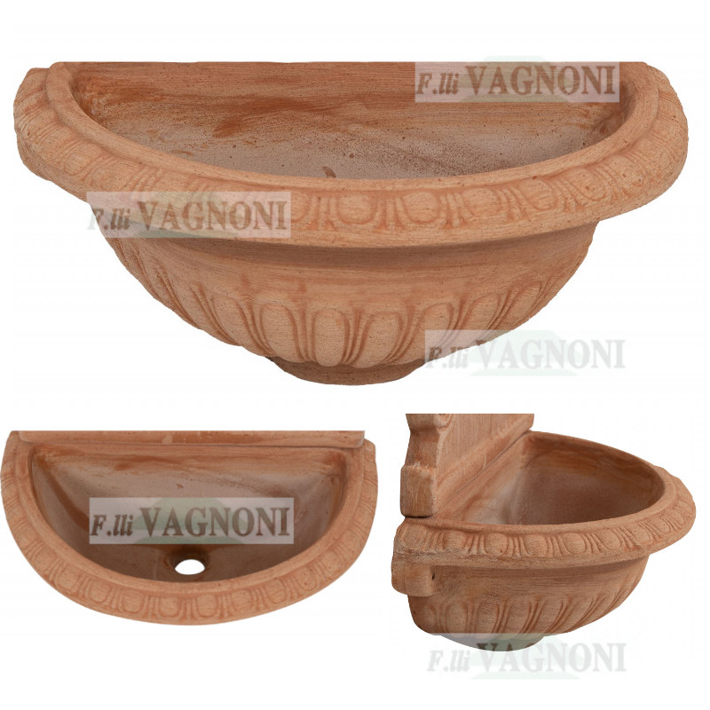 FONTANA VASCA LAVORATA IN TERRACOTTA A PARETE SOSPESA CM. 40